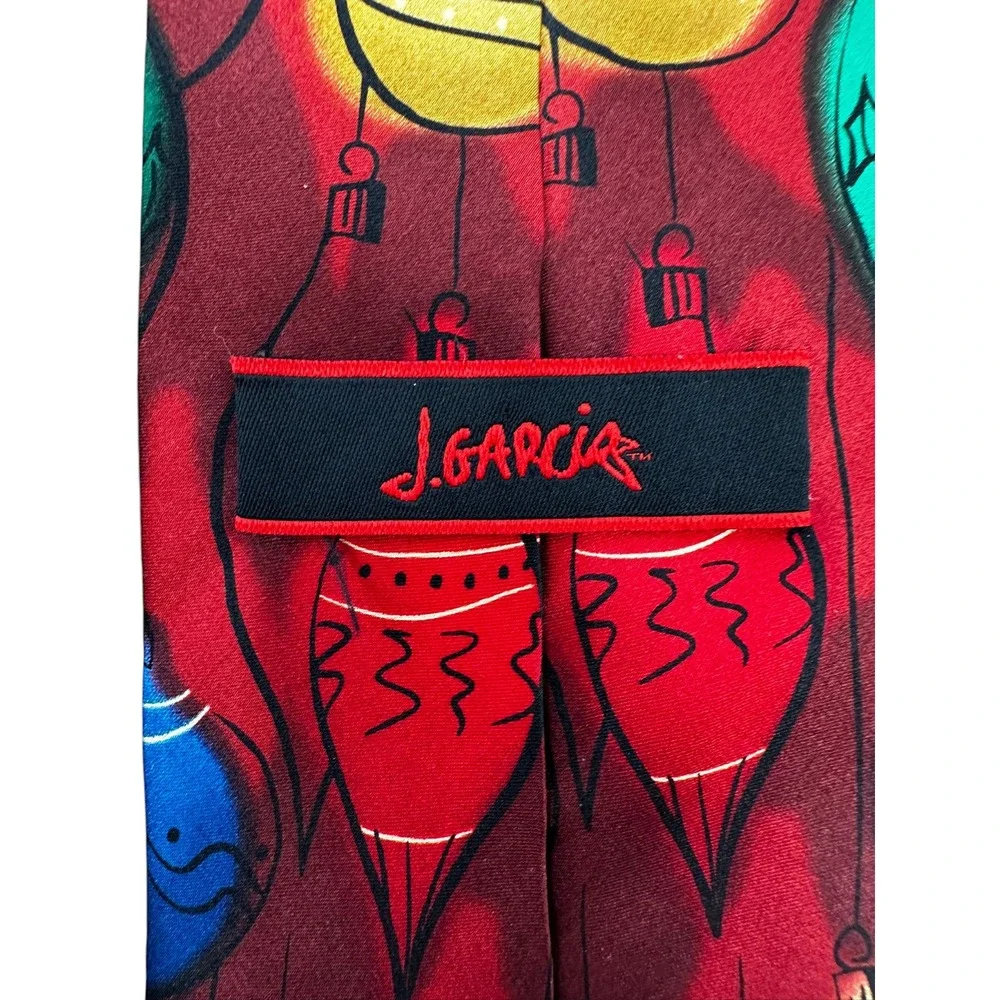 J Garcia Christmas Tie 100% Silk Holiday Ornaments Red Blue Green Mens 60